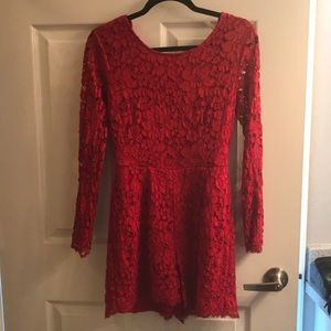Kimchi Blue Red Floral Lace Romper